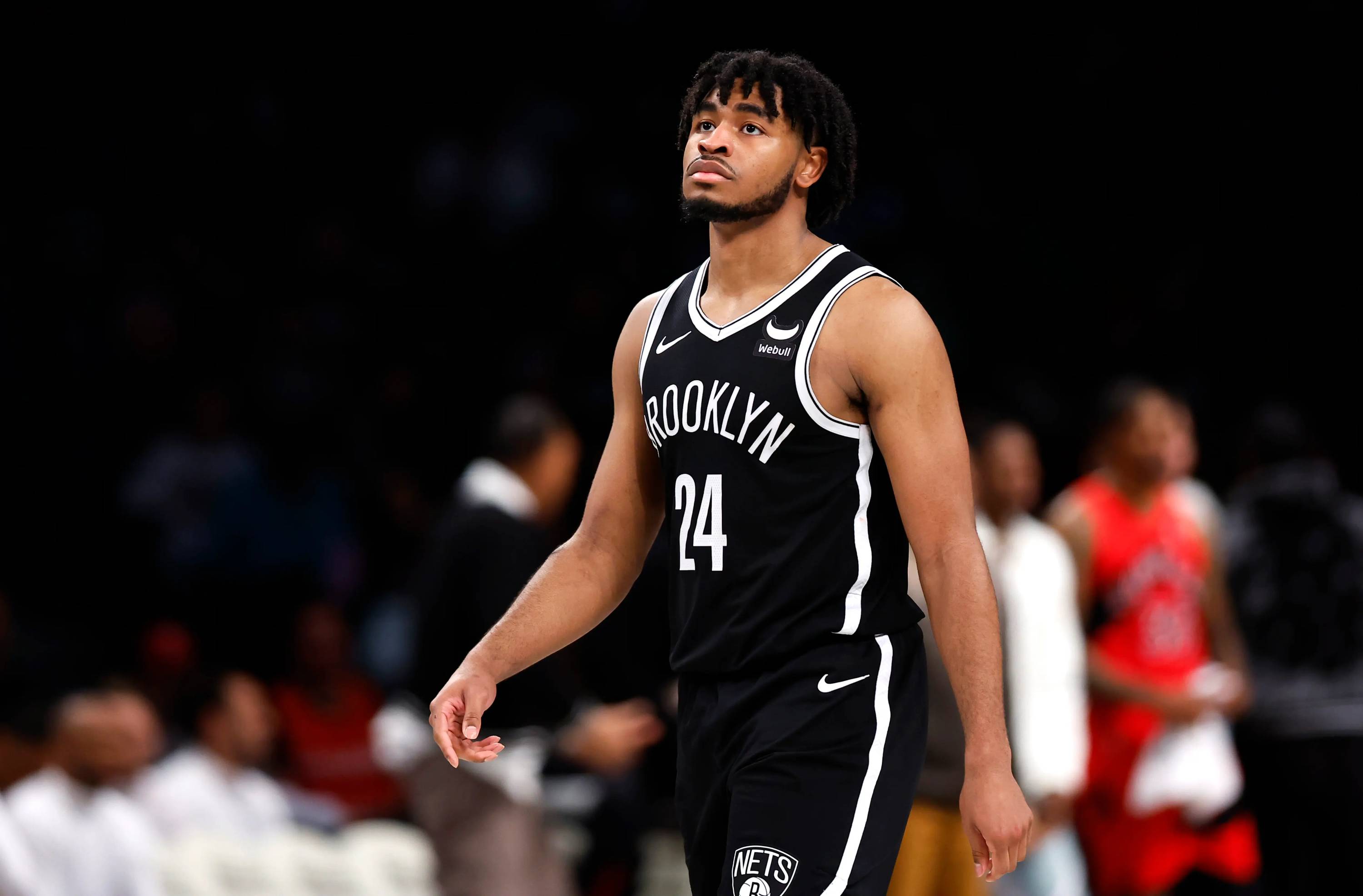 Cam Thomas (24) playing in a game for the Brooklyn Nets