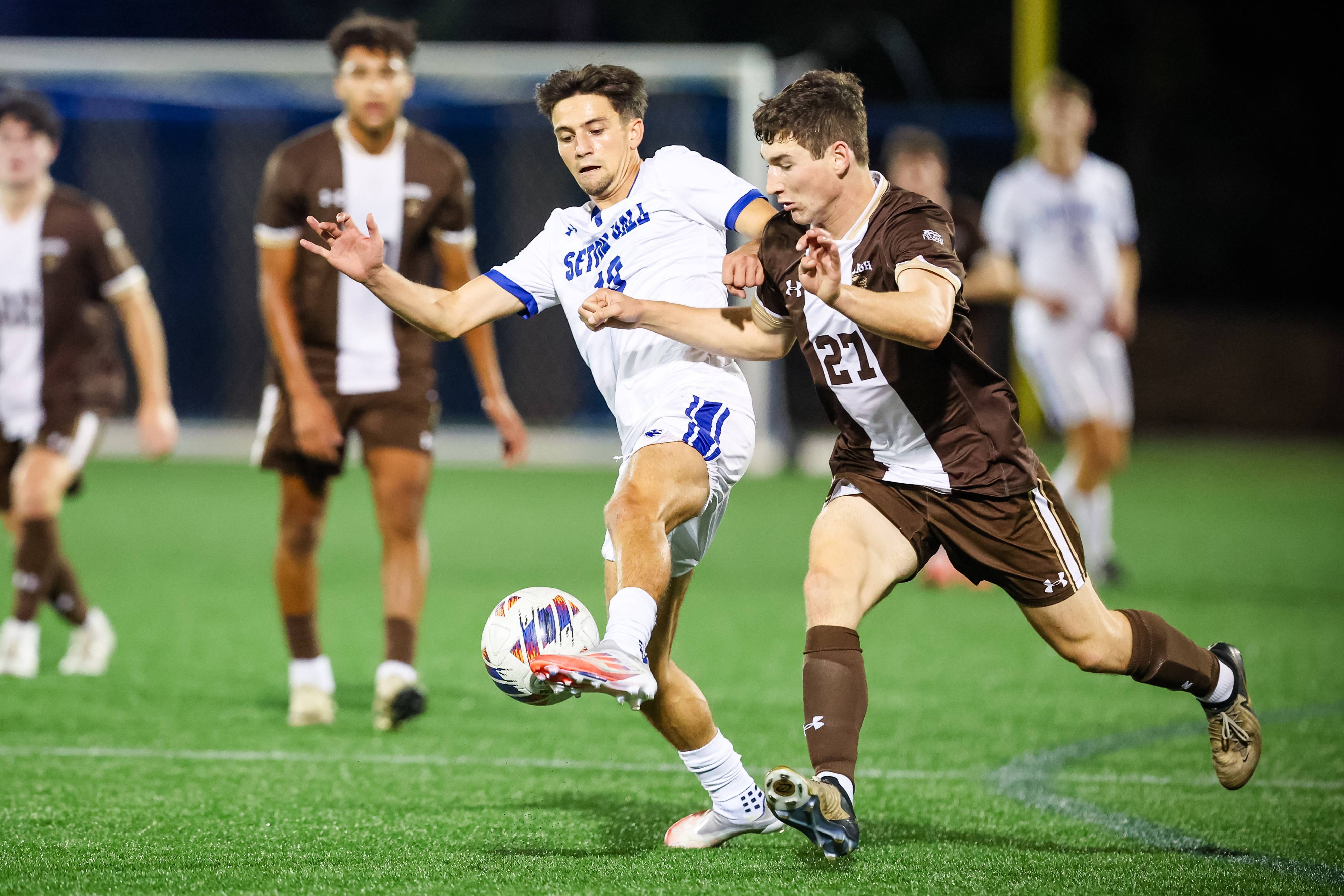 Hugo GerBore (left) playing for the Pirates in a match against Lehigh.