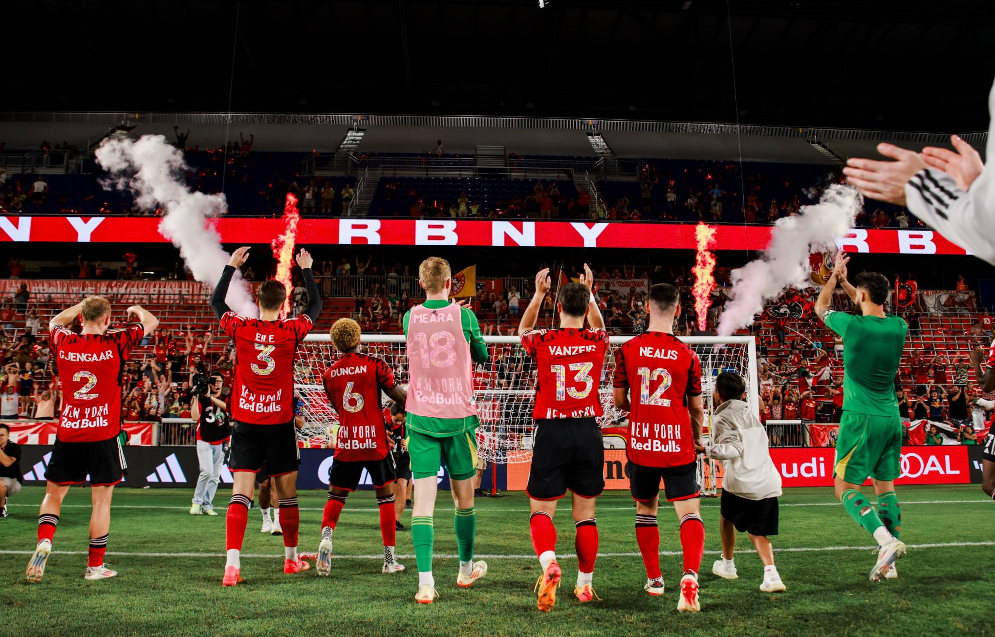 NYRB greet the fans after their win