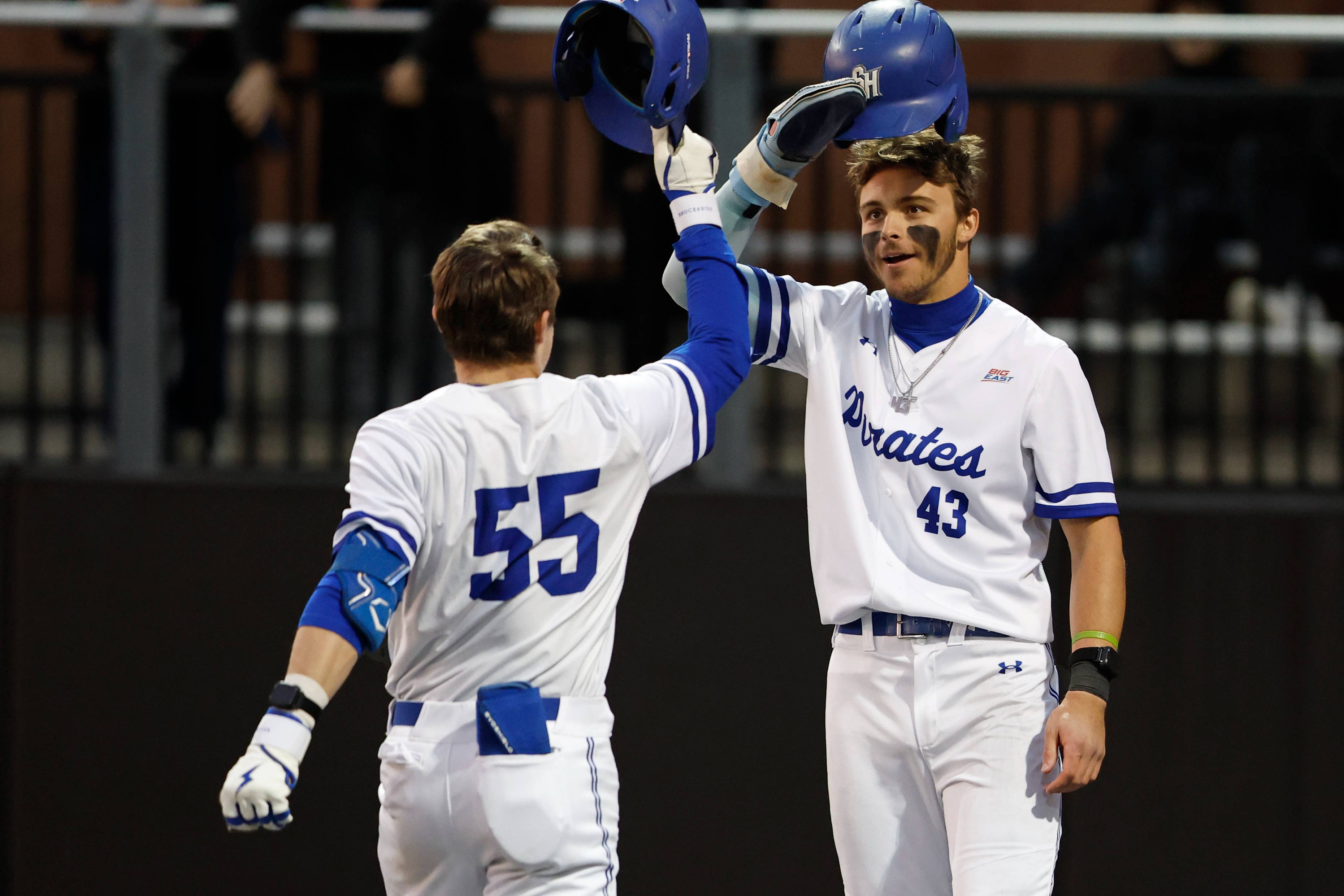 Jimmy Brennan (left) and Aiden Robbins (right) combined for 7 RBIs in Tuesday's win over Wagner.