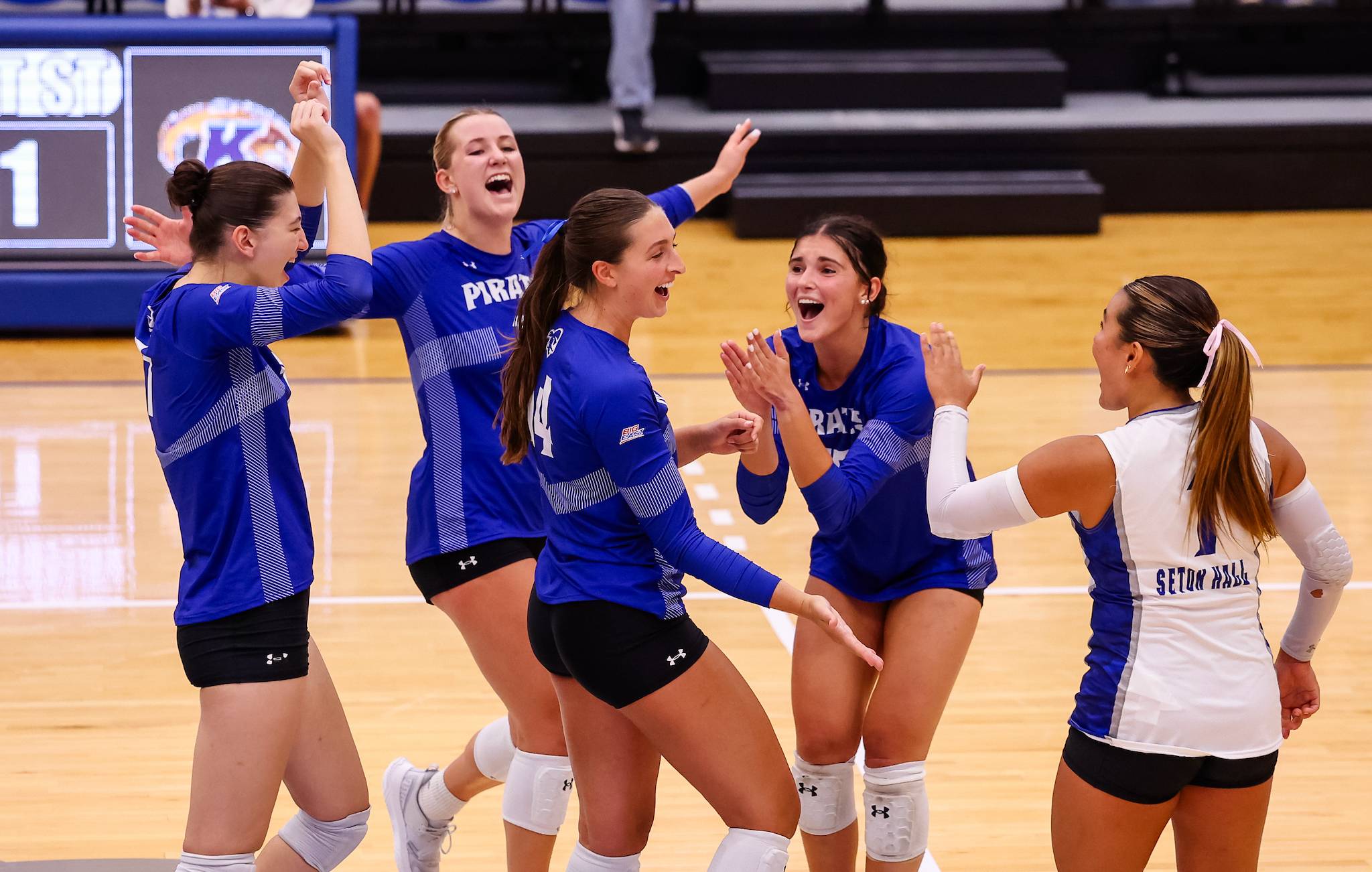 Seton Hall Volleyball Celebrate Later On into the Game